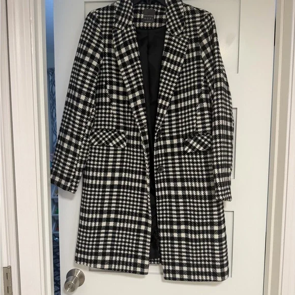 Primark Black and White Houndstooth Pea Coat - Picture 1 of 5